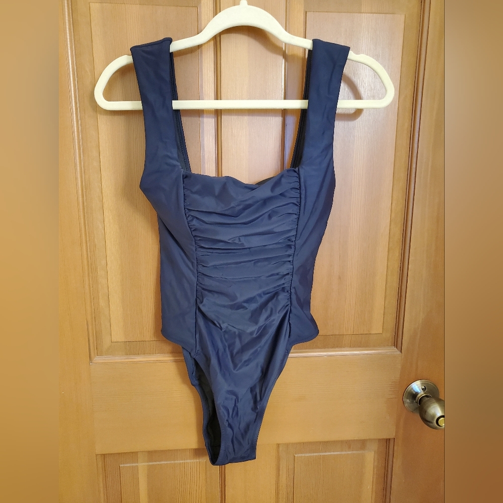 J Crew Ruched Squareneck One Piece in Navy, size 6